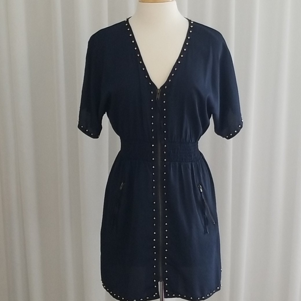 Navy blue zip front mini dress